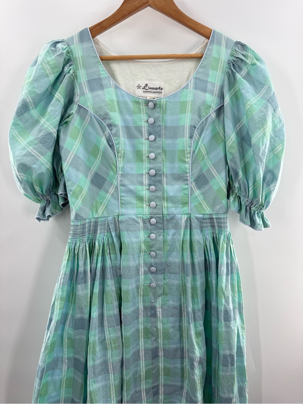 Vintage Linnartz Austrian Folk Cotton Prairie Peasant Midi Dress Puff Sleeve Med - Picture 3 of 14